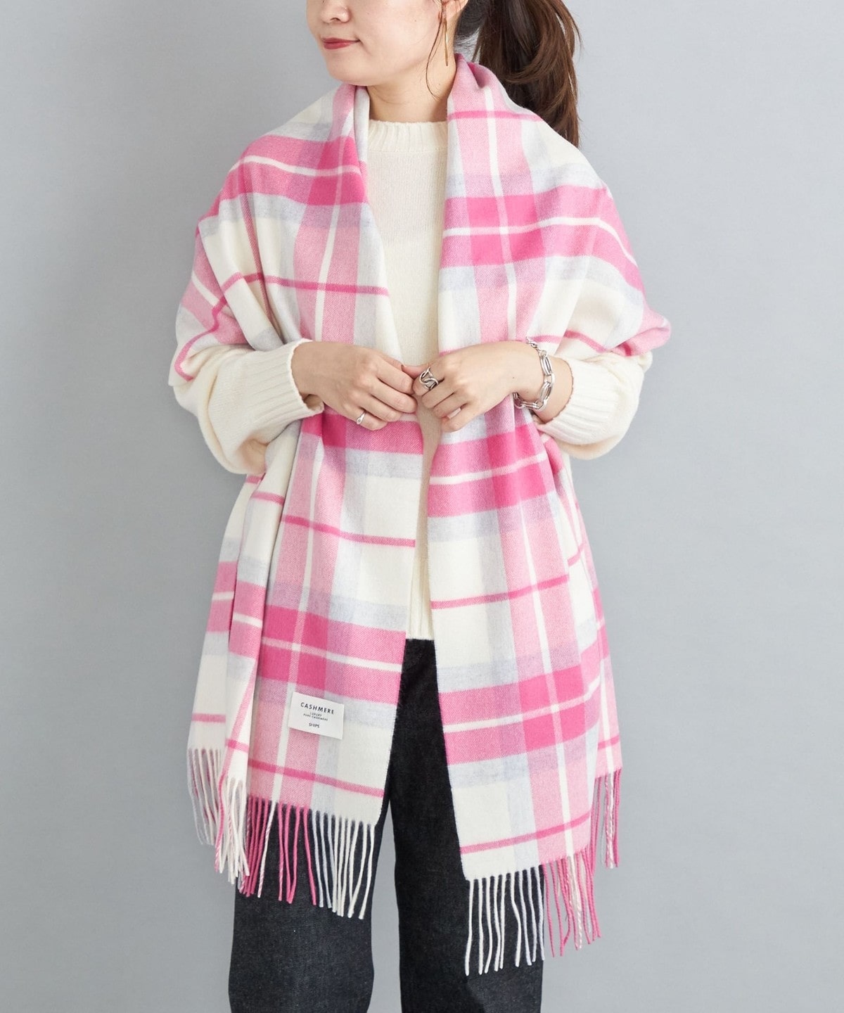 チェック カシミヤ ストール 22FW pink: ストール/マフラー/スカーフ ...