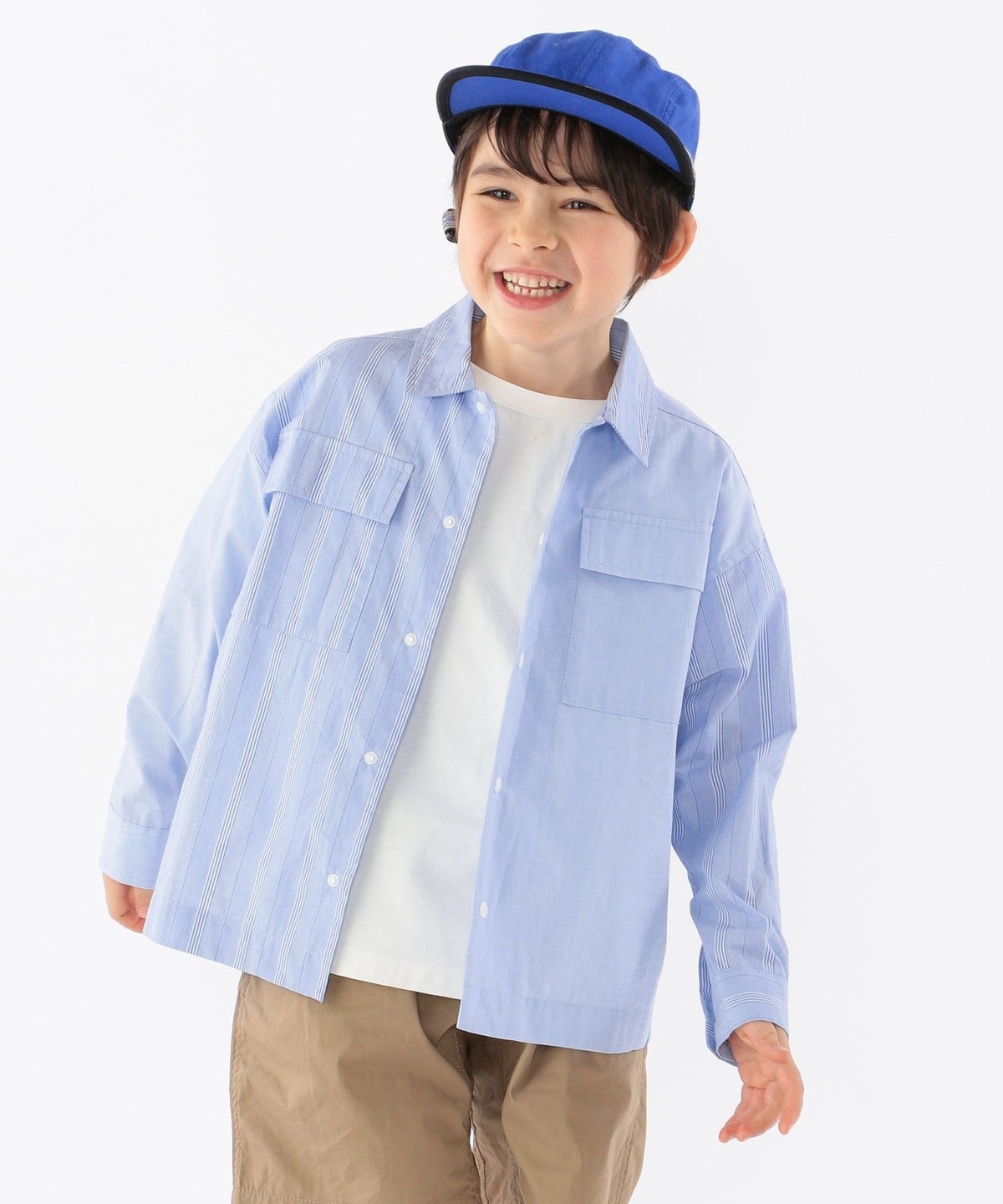 SHIPS KIDS:パターン ルーズ シャツ ジャケット(100〜130cm) ライトブルー