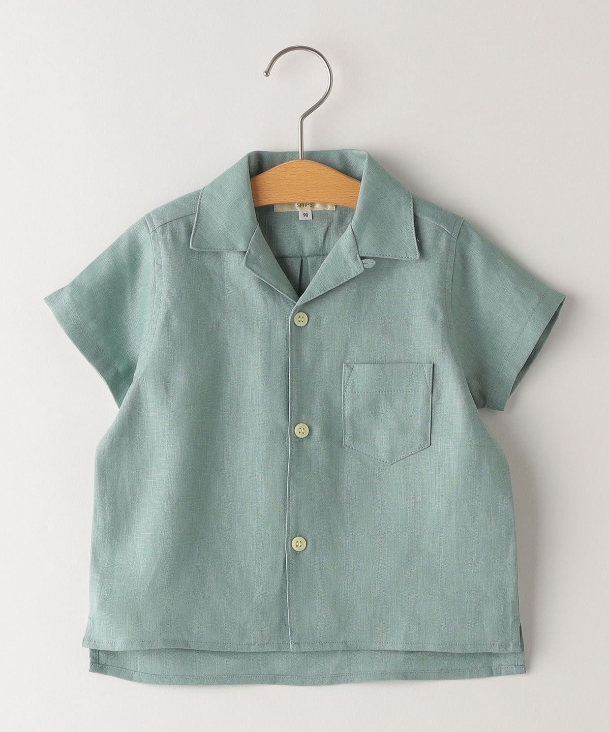 SHIPS KIDS:リネン オープンカラー 半袖 シャツ(90cm) ミント