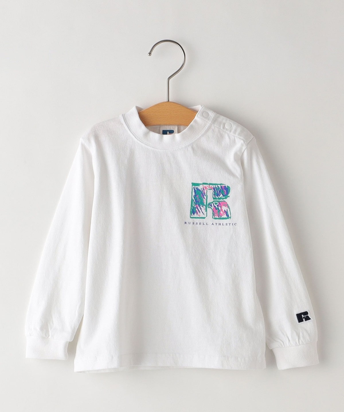 【SHIPS KIDS別注】RUSSELL ATHLETIC:90cm / カラーリング ロゴ 長袖 TEE ホワイト