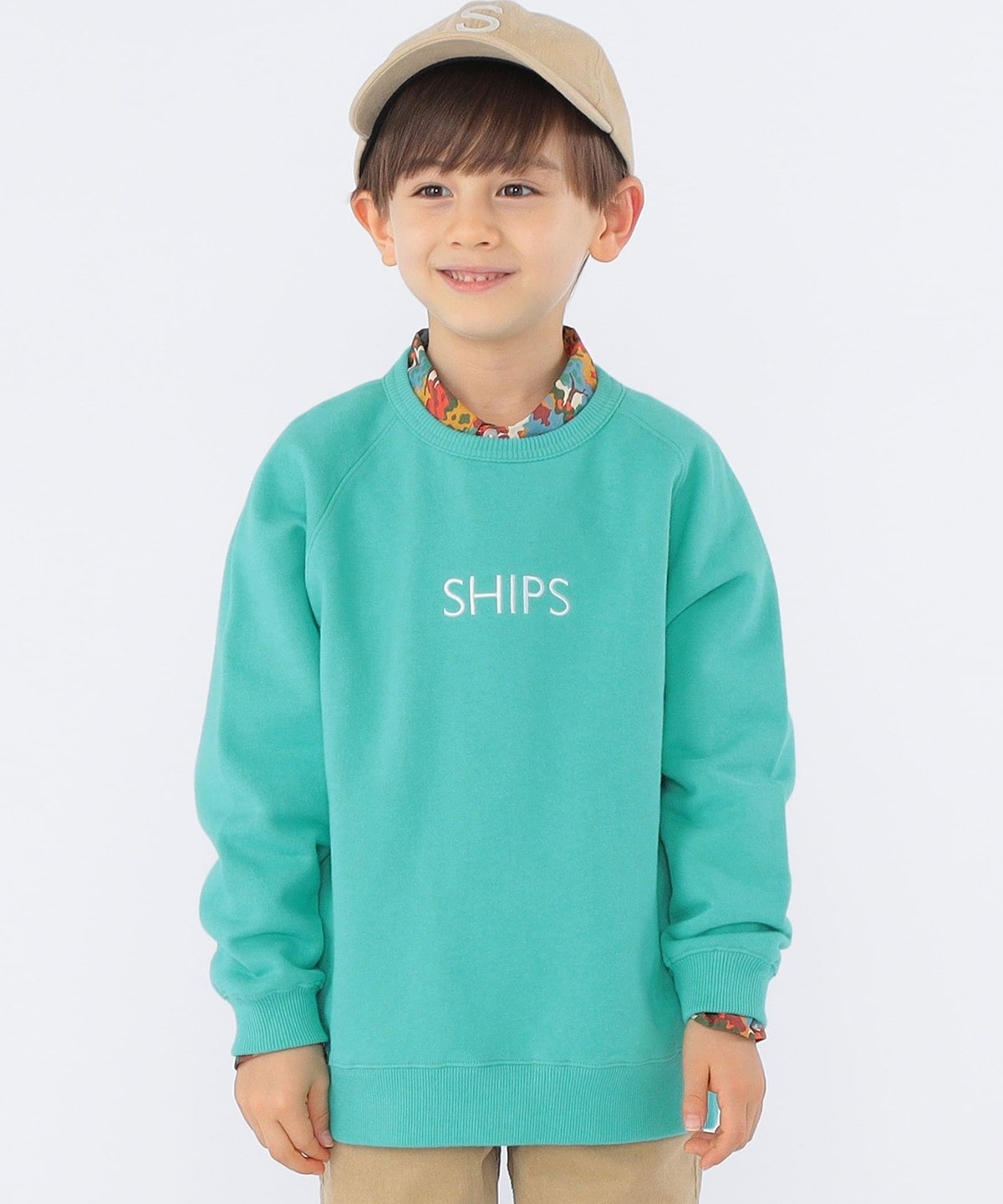 SHIPS KIDS:100〜130cm / 刺繍 ロゴ スウェット ライトグリーン