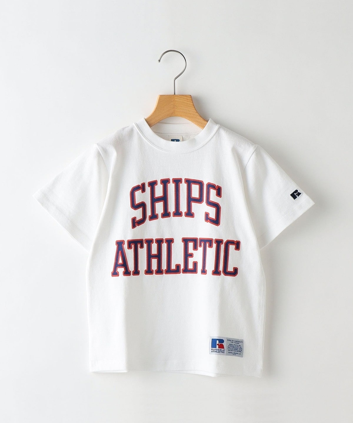 【SHIPS KIDS別注】RUSSELL ATHLETIC:ビッグ ロゴ TEE(80〜90cm) オフホワイト