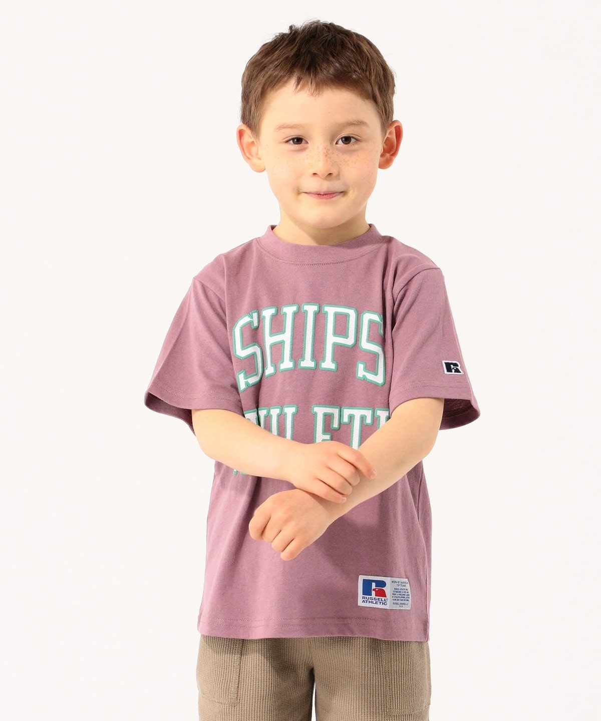 【SHIPS KIDS別注】RUSSELL ATHLETIC:ビッグ ロゴ TEE(100〜130cm) ラベンダー