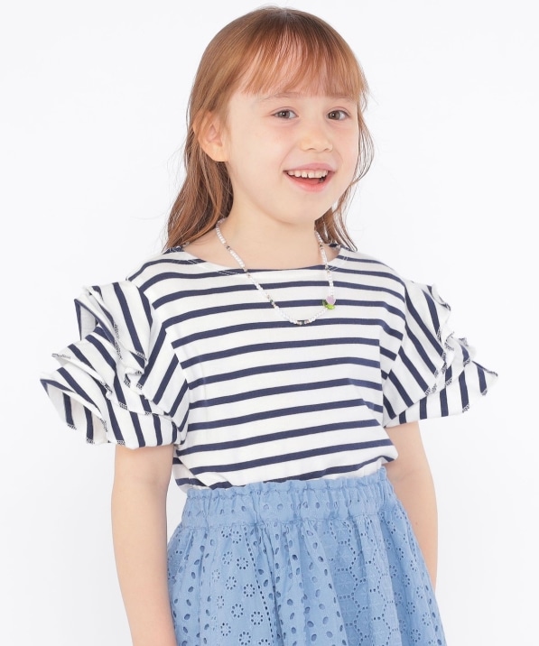 SHIPS KIDS:100�`130cm / �I�[�K�j�b�N �R�b�g�� �t���� �X���[�u TEE