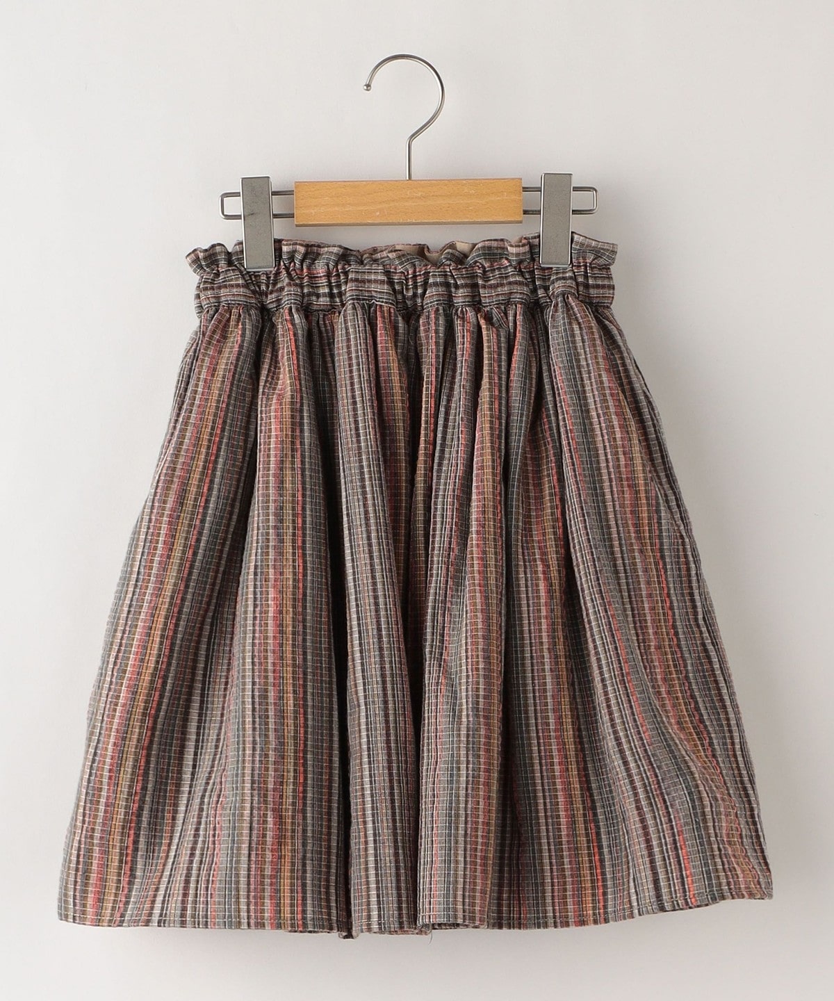SHIPS KIDS:リバーシブル ストライプ ギャザー スカート(140〜150cm) ブラウン系
