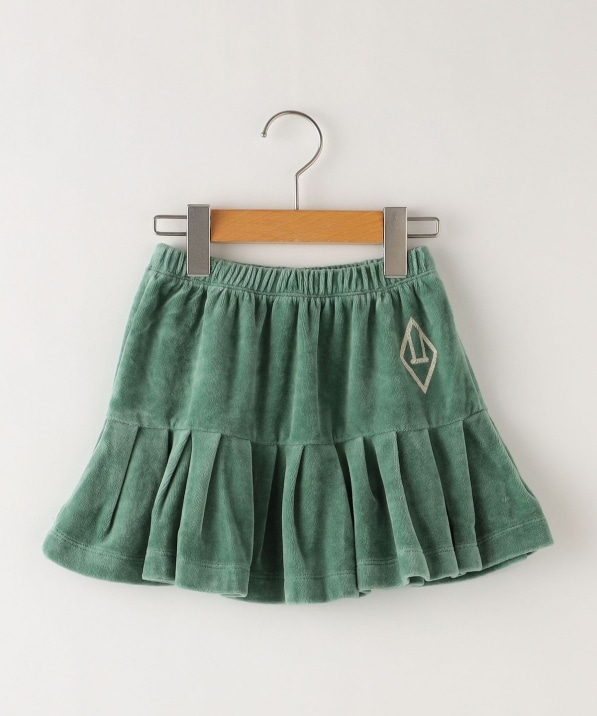 The Animals Observatory:110`120cm / Green Velvet Bird Kids Skirt