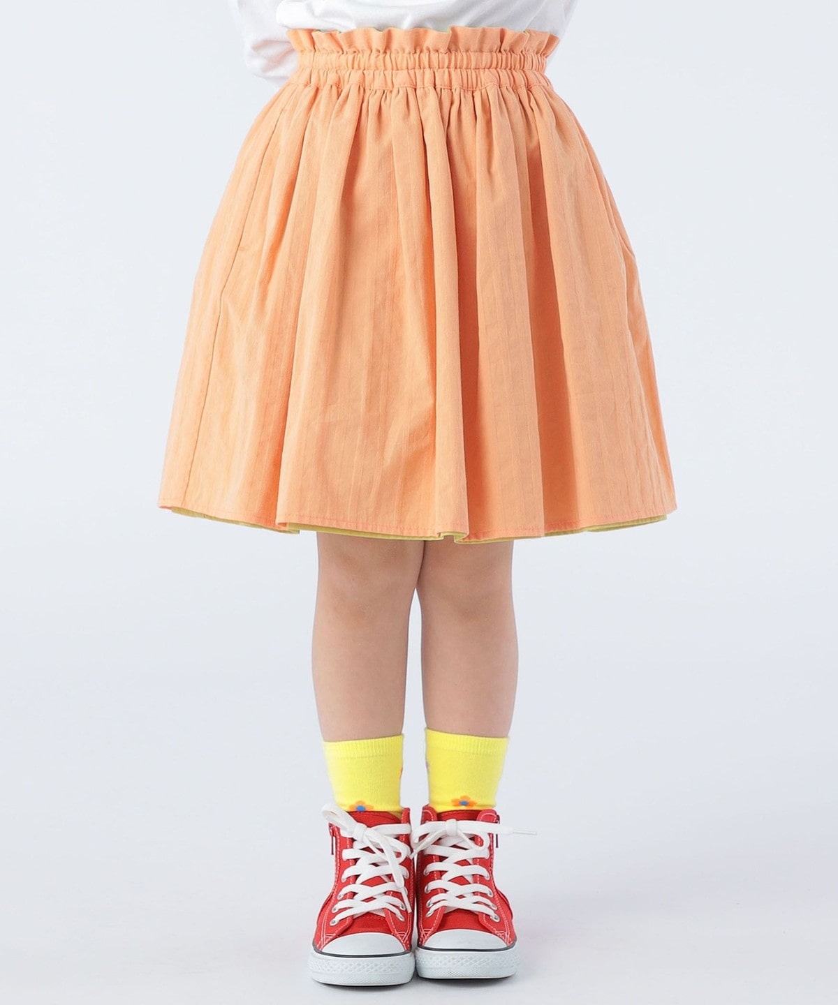 SHIPS KIDS:100〜130cm / リバーシブル ギャザー スカート オレンジ系