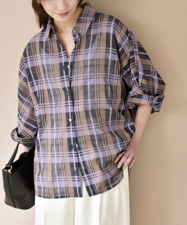 quaranciel:〈手洗い可能〉シアー チェック ドルマン ビッグ