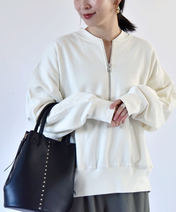 quaranciel:〈洗濯機可能〉コットン USA 裏毛 ハーフジップ プル 