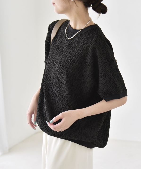 さかな☆38 予約》quaranciel:〈洗濯機可能〉カット ジャカード フレンチスリーブ