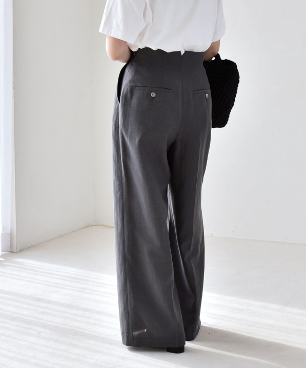 予約》quaranciel:〈洗濯機可能〉リネン ミックス ハイウエスト ワイド