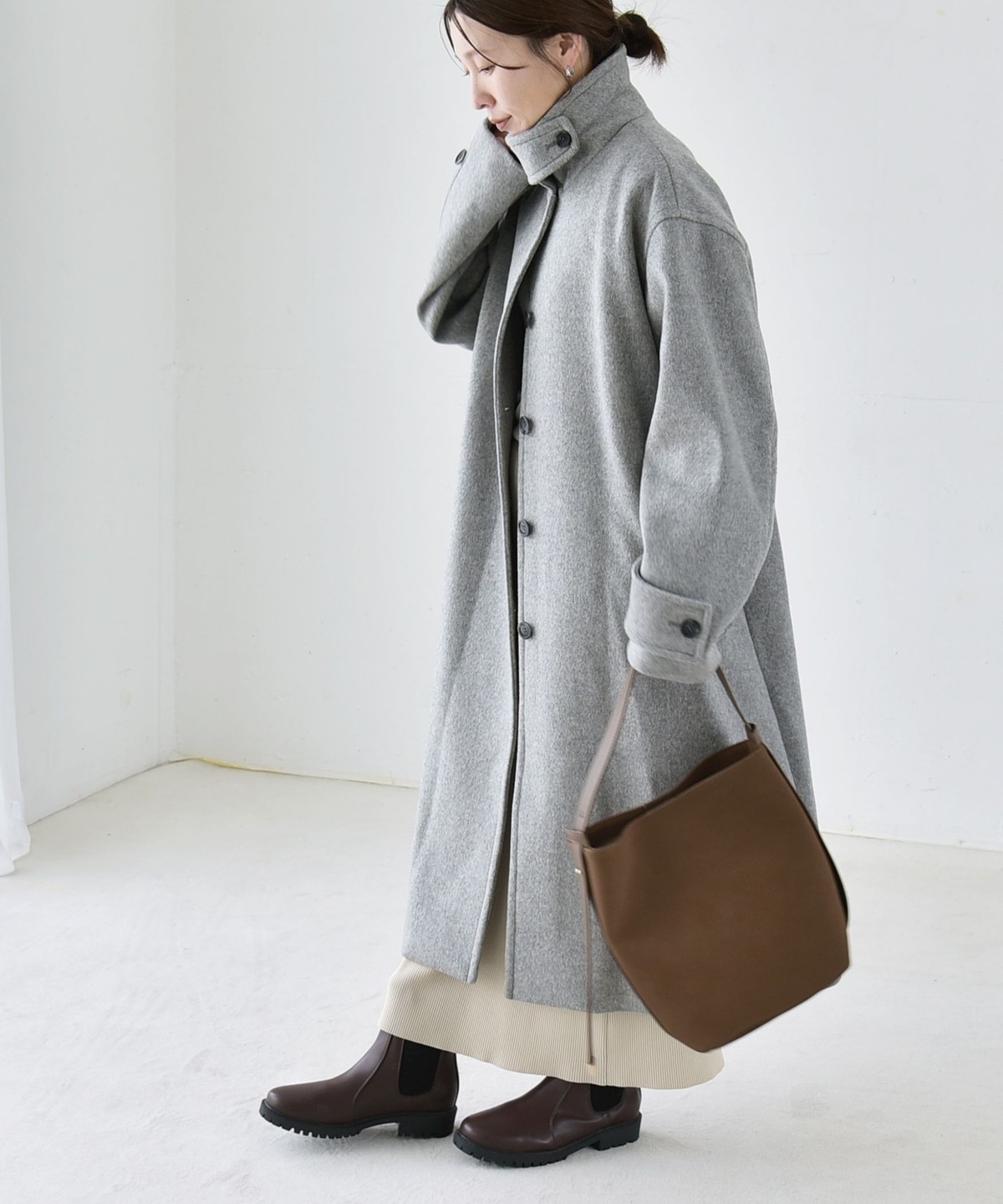 一部追加予約》PURE WOOL スタンド & ステンカラー ロング コート
