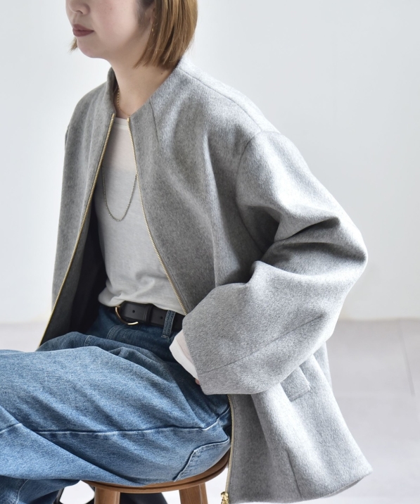 予約》PURE WOOL ボトルネック コクーン ジップ ミディ コート｜ SHIPS