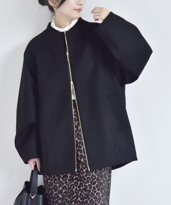 ポールスミス　ショートコート　モヘア混 インナー派手　 コクーンコート　 L 黒 予約》PURE WOOL ボトルネック コクーン ジップ ミディ コート｜ SHIPS