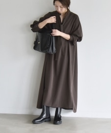 洗濯機可能〉スタンドカラー リボンタイ スキッパー ボリューム ロング