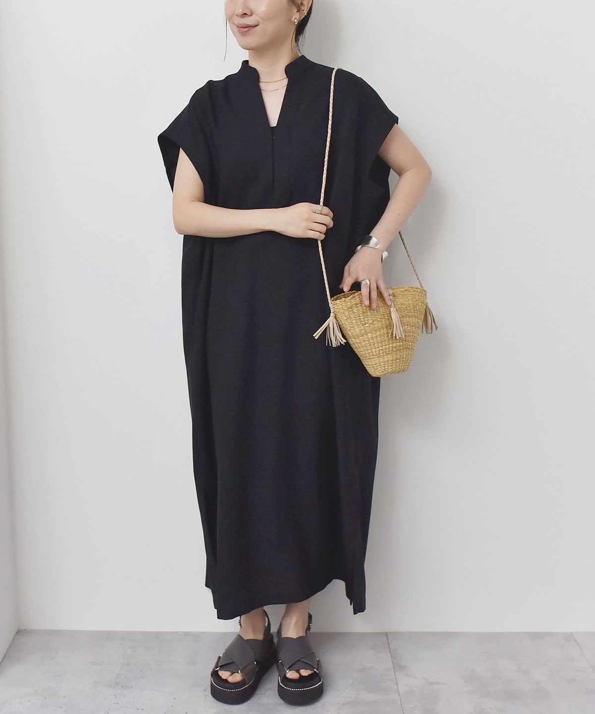 quaranciel:〈洗濯機可能〉フレンチスリーブ カフタン ワンピース 