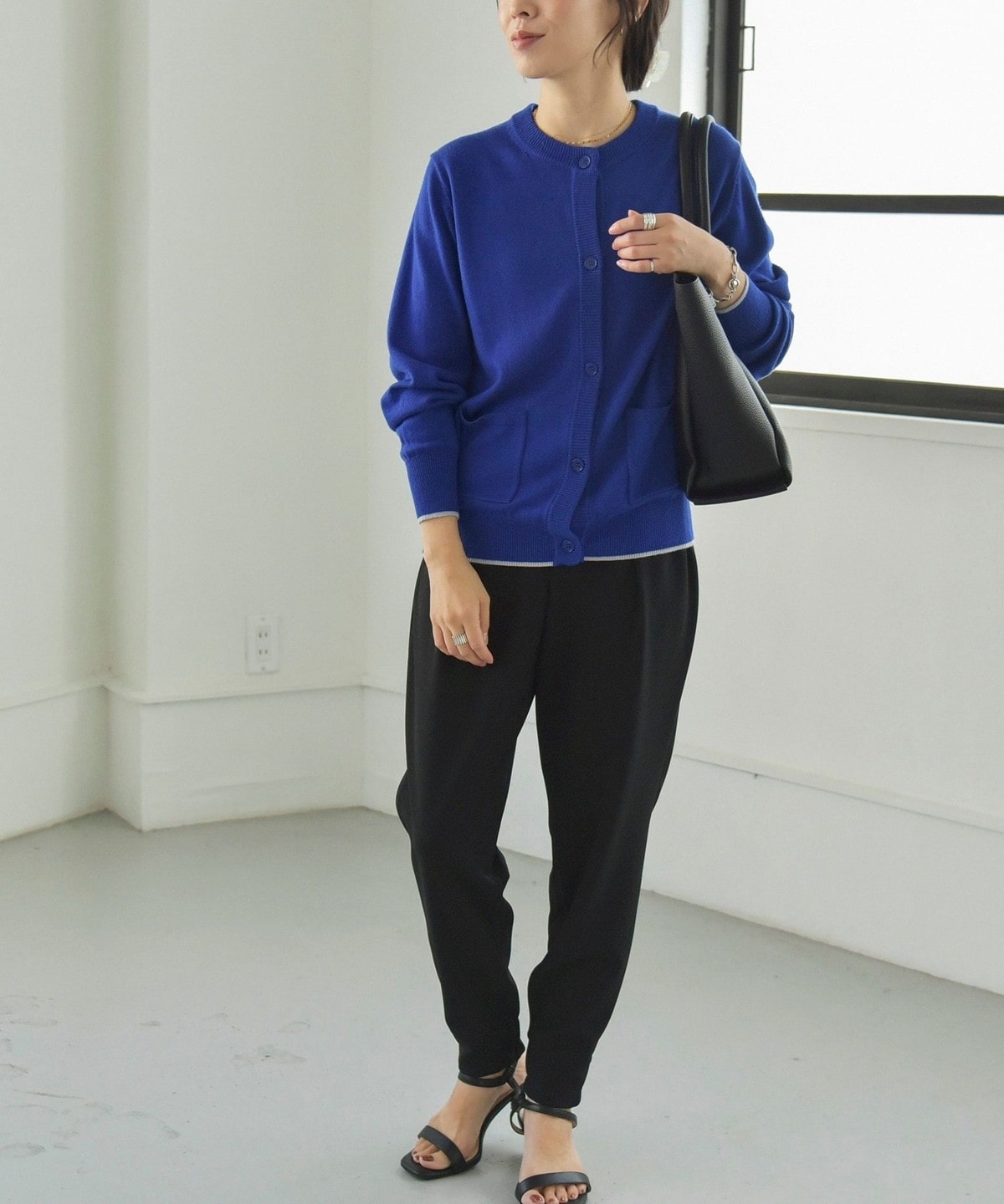 quaranciel:〈手洗い可能〉ウール バイカラー ライン クルーネック  