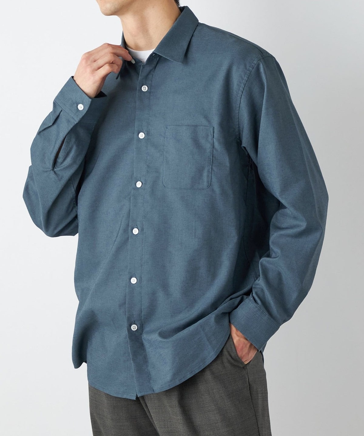SHIPS any: 〈洗濯機可能〉 ハイブリッド リネン レギュラーカラー 長袖 シャツ◇ ブルー
