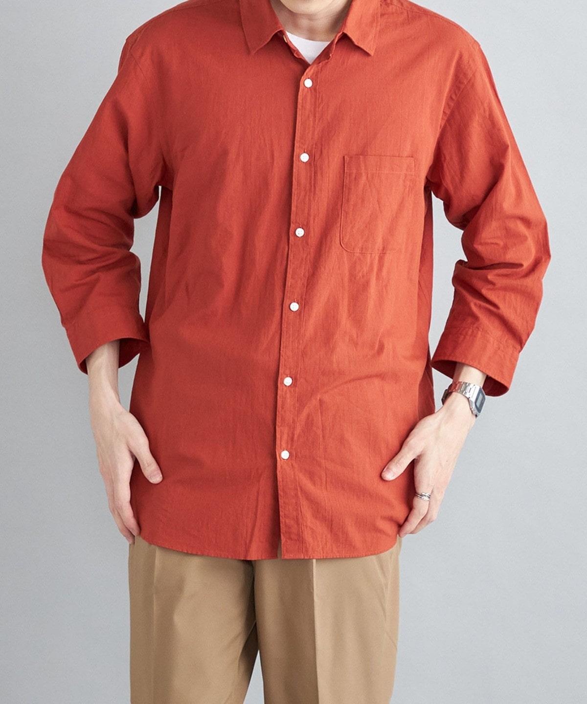 SHIPS any: コットン リネン レギュラーカラー 7分袖 シャツ 2