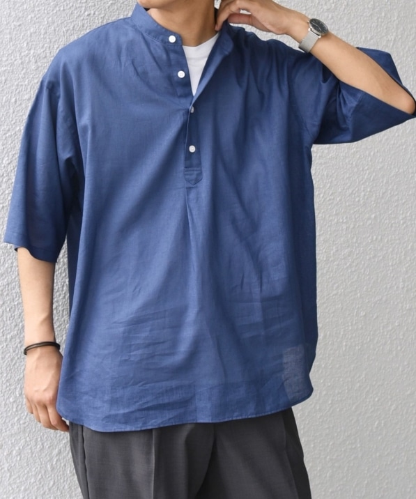 SHIPS any: コットン/リネン バンド スキッパー ハーフスリーブ シャツ SHIPS any: コットン/リネン バンド スキッパー ハーフスリーブ シャツ