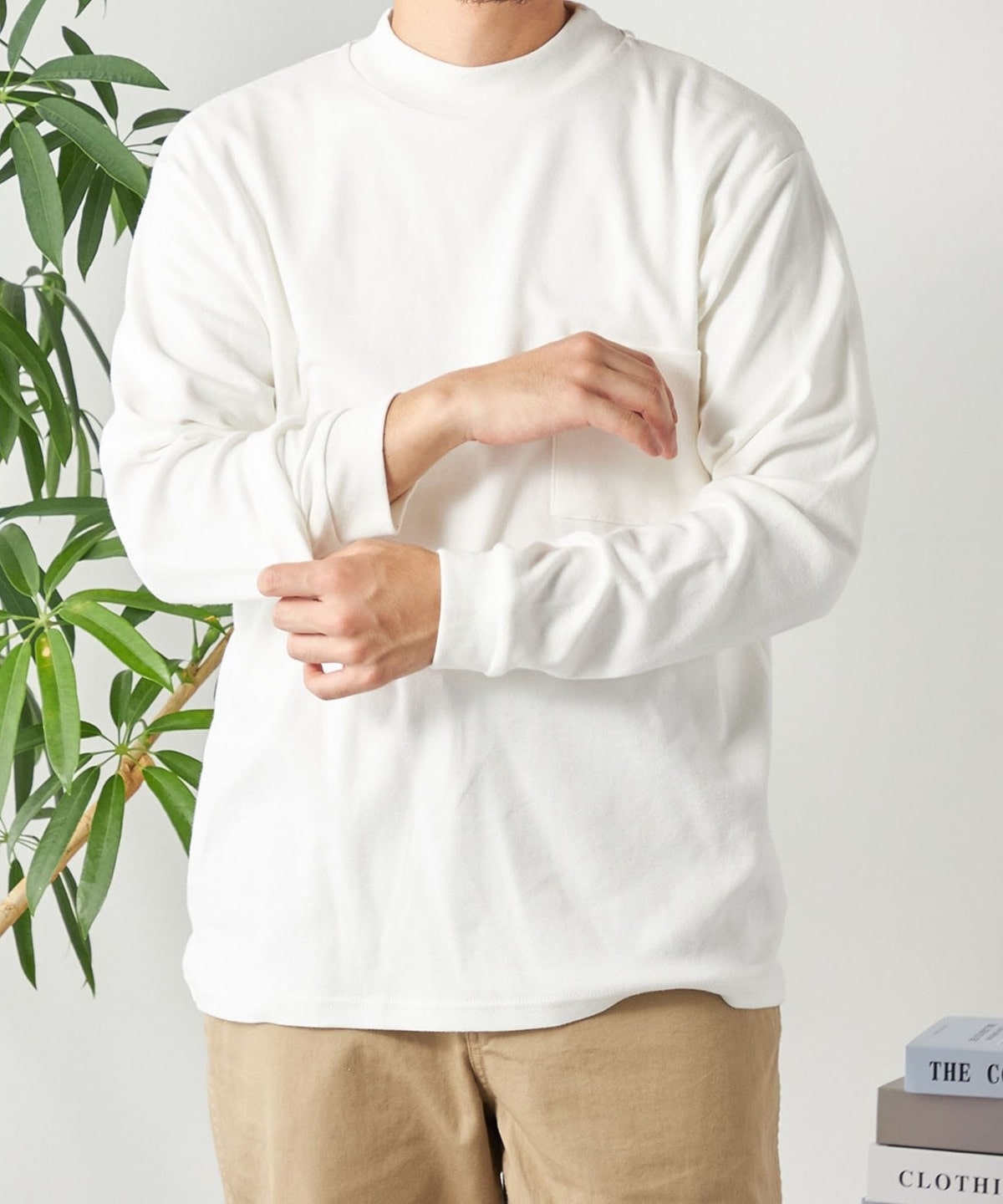 SHIPS any: モイスチャー コットン モックネック ロングスリーブ Tシャツ (ロンT)◇ ホワイト