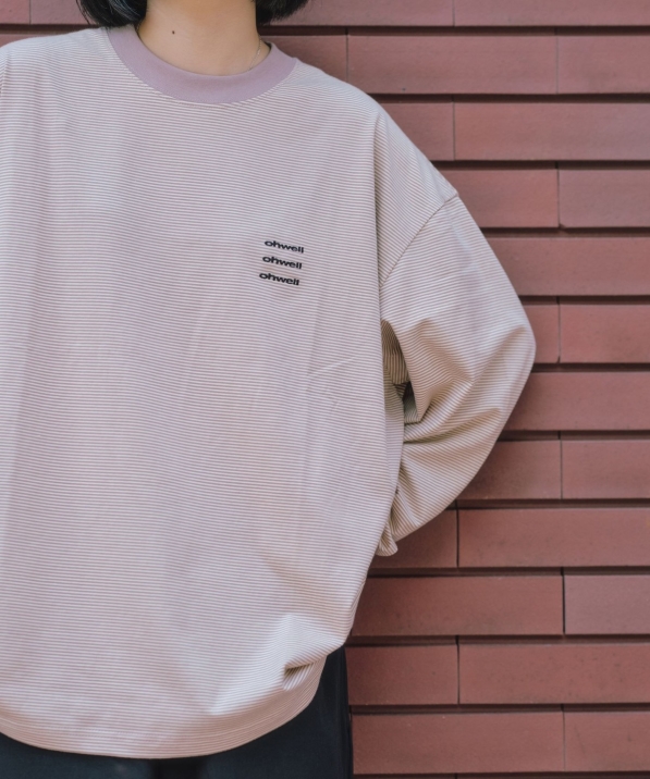 SHIPS any別注】ohwell: ワンポイント ロゴ 刺繍 ミジンボーダー T