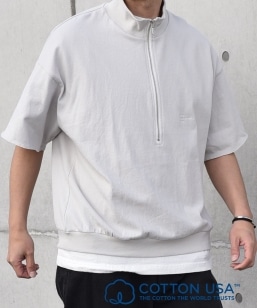 SHIPS any: COTTON USA �����|�C���g ���S �n�[�t�W�b�v T�V���c��