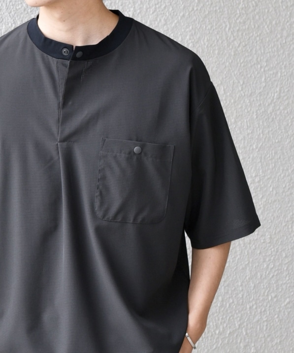 SHIPS any:〈洗濯機可能〉メッシュ ヘンリーネック ポケット Tシャツ