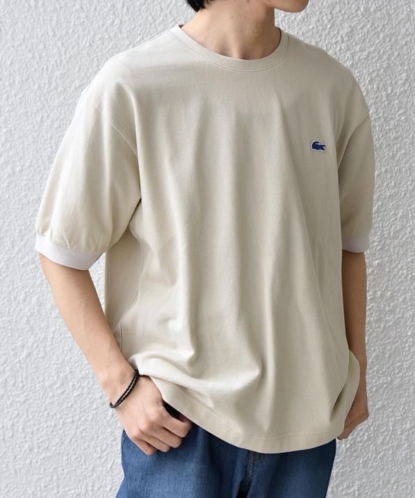 SHIPS any別注】LACOSTE: ワンポイント ロゴ ピケ クルーネック T