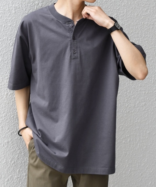 T.T. ヘンリーネックシャツ チャコール　サイズ15 SHIPS any:〈接触冷感/吸水速乾/UVカット/遮熱〉Raylock ヘンリー
