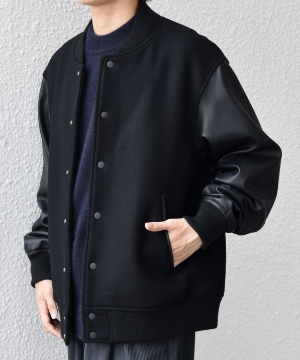 SHIPS any: PURE WOOL MELTON スタジアム ブルゾン (スタジャン
