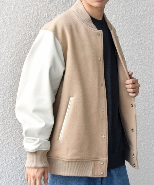 SHIPS any: PURE WOOL MELTON スタジアム ブルゾン (スタジャン