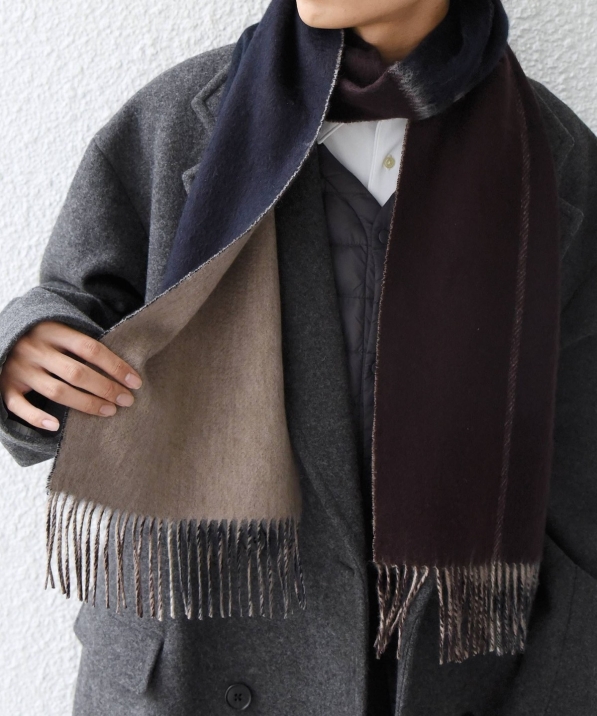サープラスヤーン ウール カシミヤ リバーシブル パネル マフラー26AW