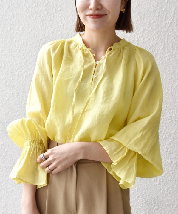 予約》SHIPS any:〈洗濯機可能〉リネン ボリューム スリーブ ブラウス