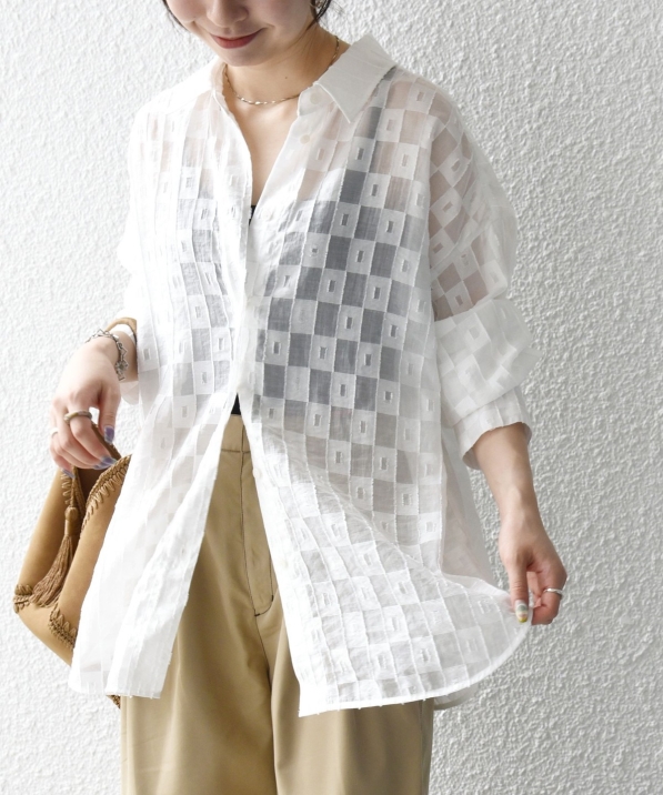 予約》SHIPS any:〈洗濯機可能〉スクエア チェック シアー オーバー