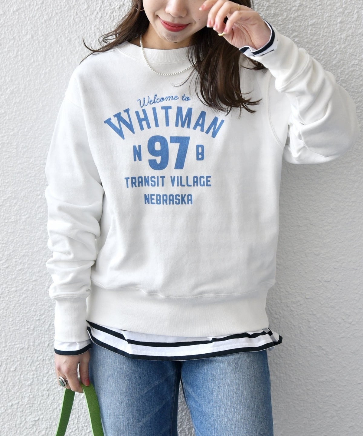 【SHIPS any別注】THE KNiTS: WHITMAN ロゴ プリント & 刺繍 スウェット ホワイト