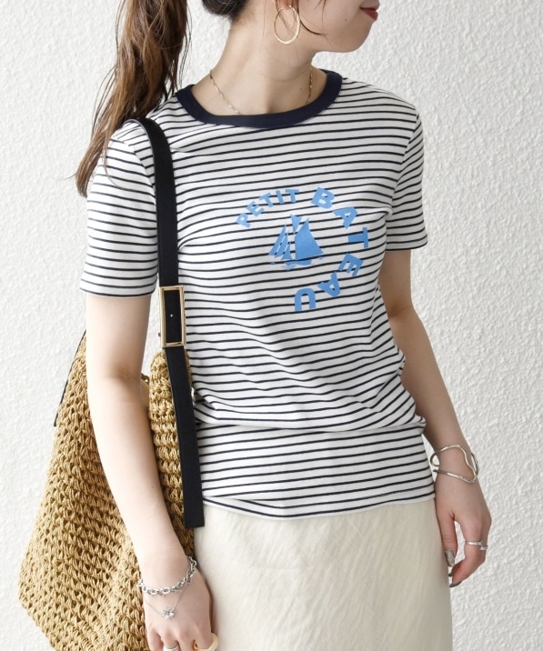 SHIPS any別注】PETIT BATEAU: ロゴ プリント コンパクト ボーダー TEE