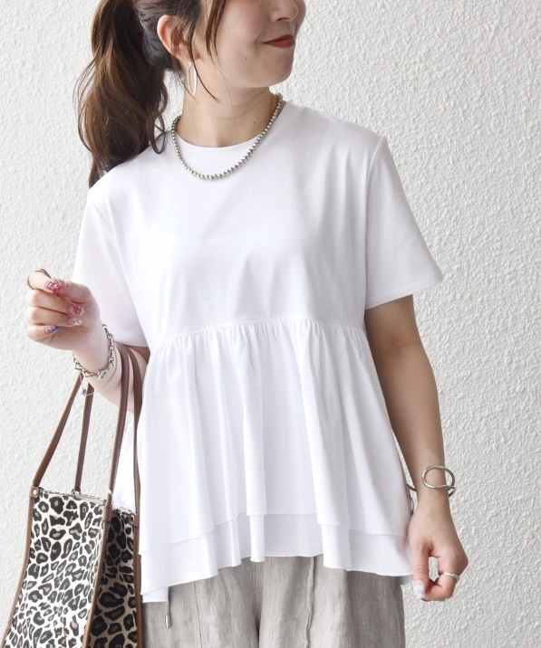 SHIPS any:〈洗濯機可能〉ジャージー ダブルヘム ペプラム TEE｜ SHIPS