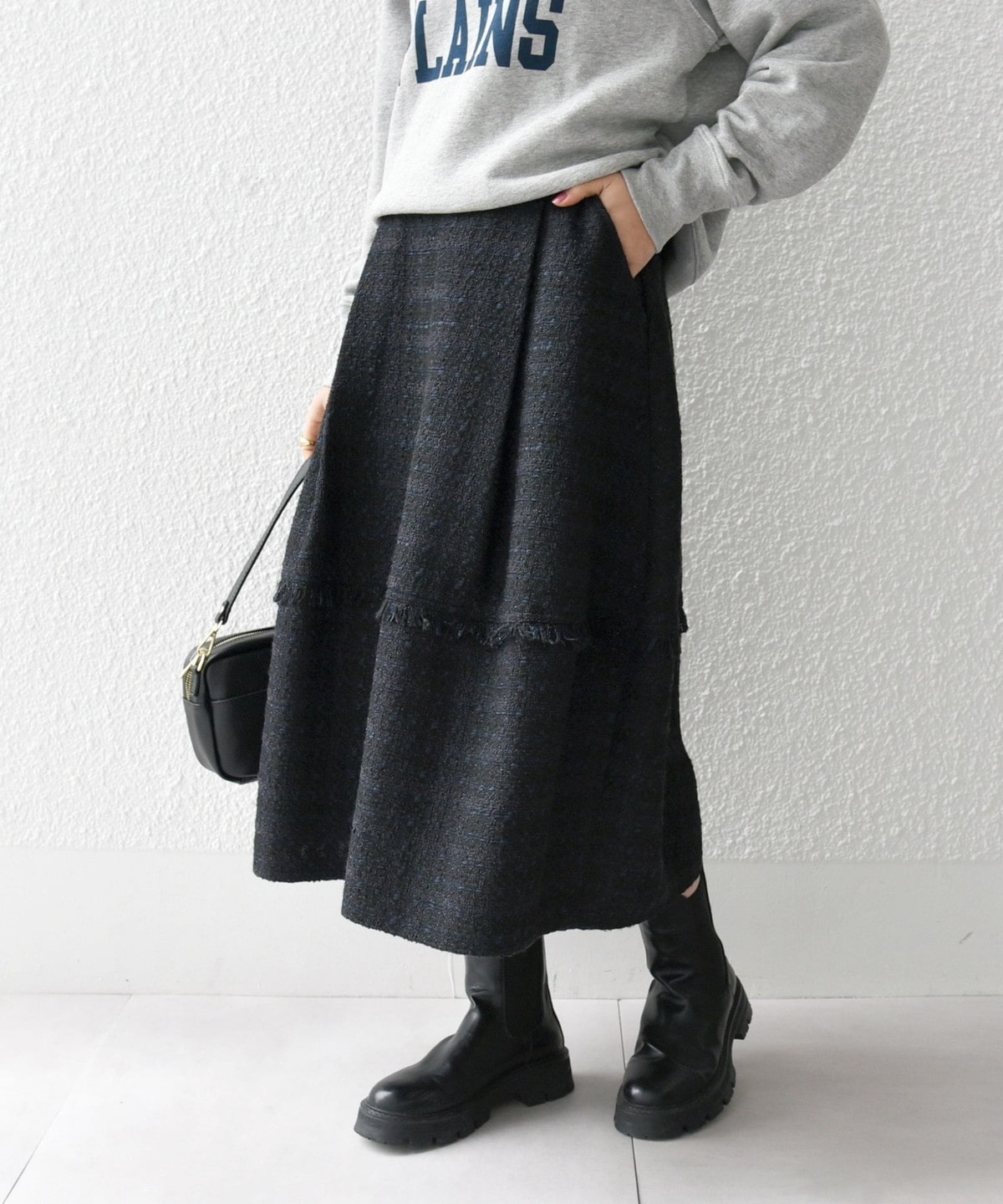 SHIPS any: ツイード バレル コクーン スカート［NAVY BLUE  