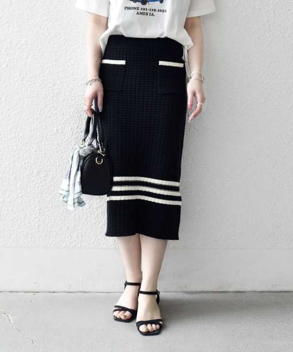 予約》SHIPS any:〈手洗い可能〉バスケット編み 配色 ライン タイト