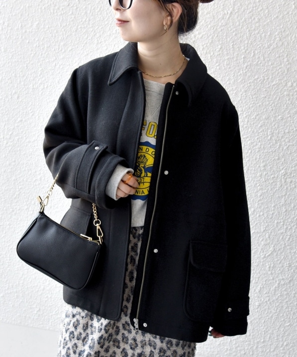 SHIPS　撥水 スタンドカラー コート グログランフレンチ ワークジャケットМ はっ水 スタンドカラーコート 黒織柄 JOURNAL WORKS スリム