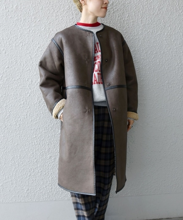 Ships Any フェイクムートン ノーカラー ロングコート アウター ジャケット Ships 公式サイト 株式会社シップス