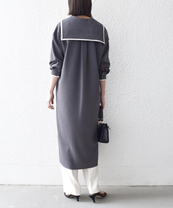 シーマリー　テーラードワンピース　36 予約》SHIPS any:〈洗濯機可能〉セーラーカラー 配色 ジップ