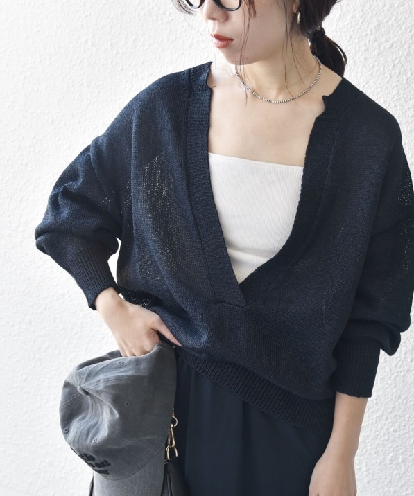 SHIPS any:〈手洗い可能〉バルキー シアー Vネック ニット プル