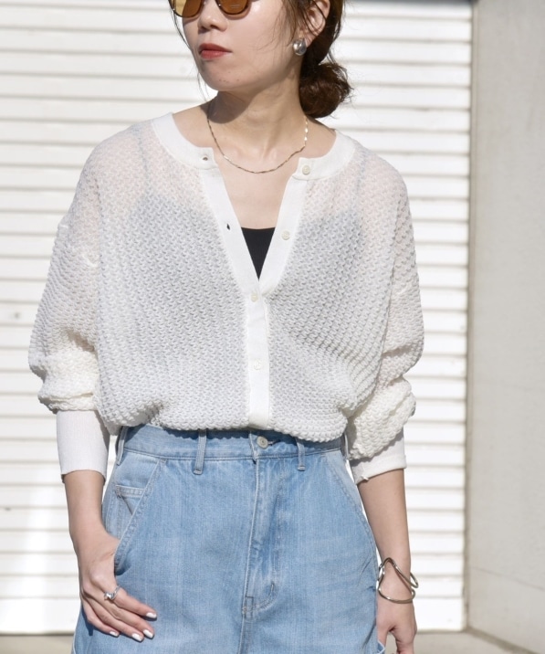 SHIPS any:〈手洗い可能〉シアー リンクス 2WAY ニット カーディガン  