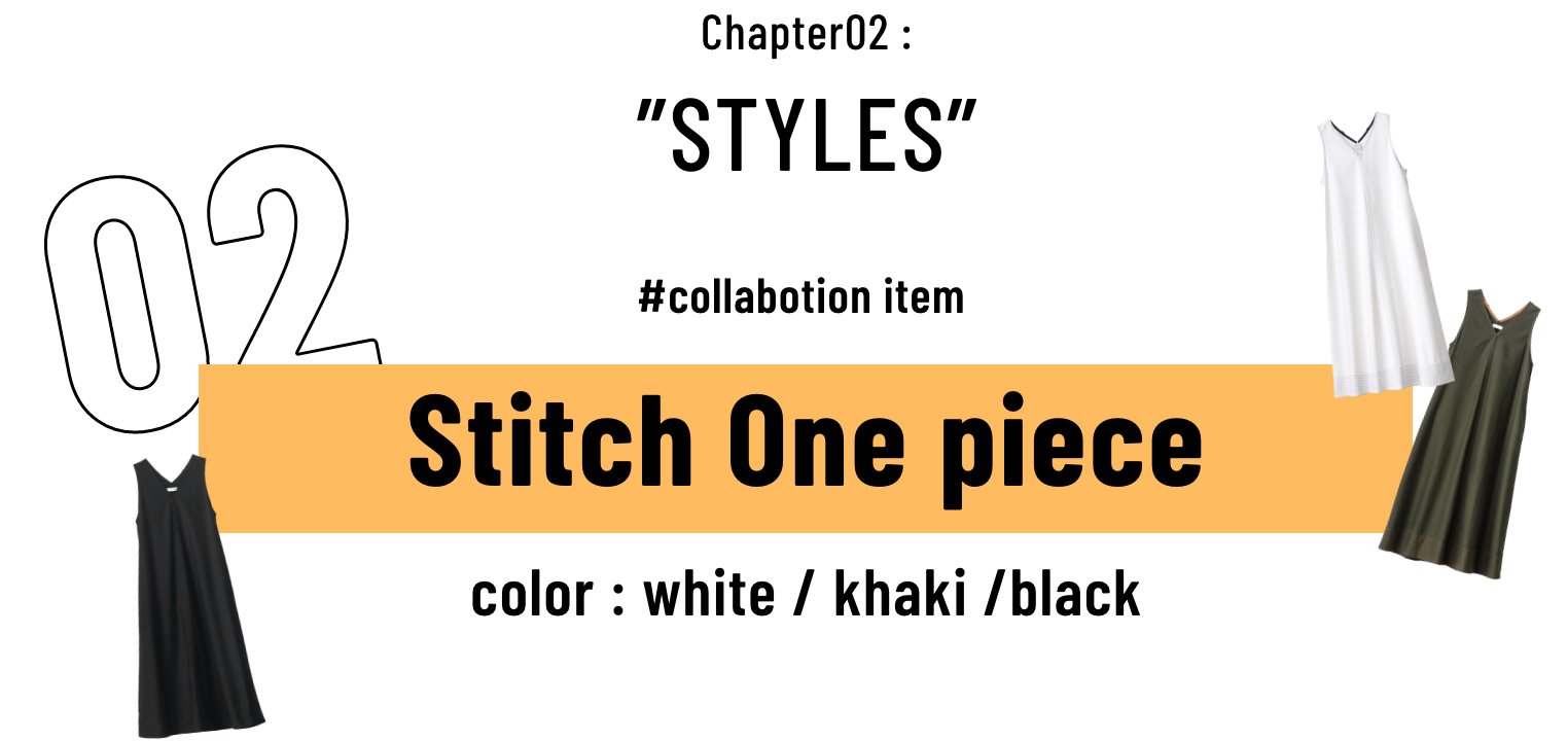Chapter01: SWITCH #collabotion item Stitch One piece color : white / khaki /black